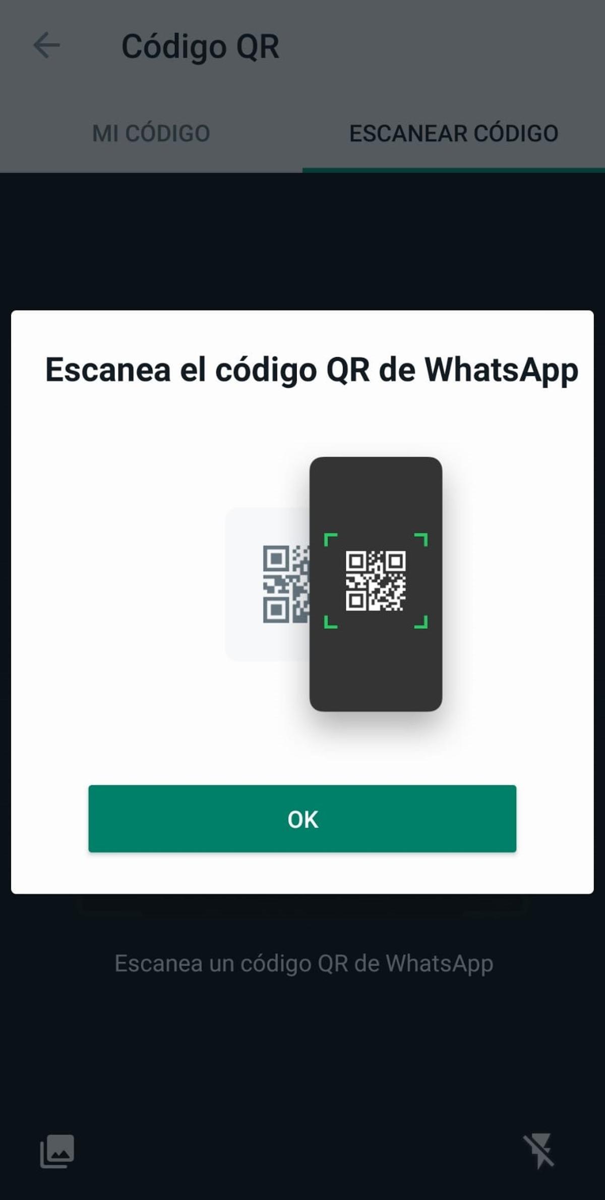 Imagen que muestra WhatsApp sobre cómo se debe escanear el código QR.