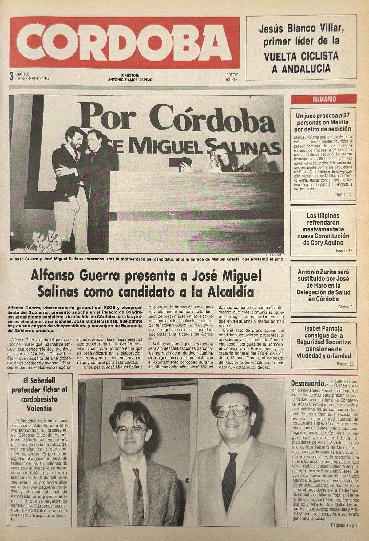 José Miguel Salinas es presentado por su partido como candidato a la Alcaldía de Córdoba, al día siguiente de la victoria blanquiverde sobre el Sanse.