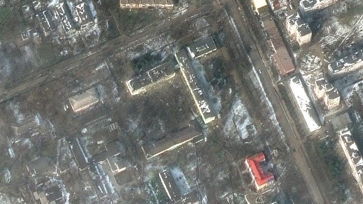 A satellite image shows a hospital after an attack, in Mariupol