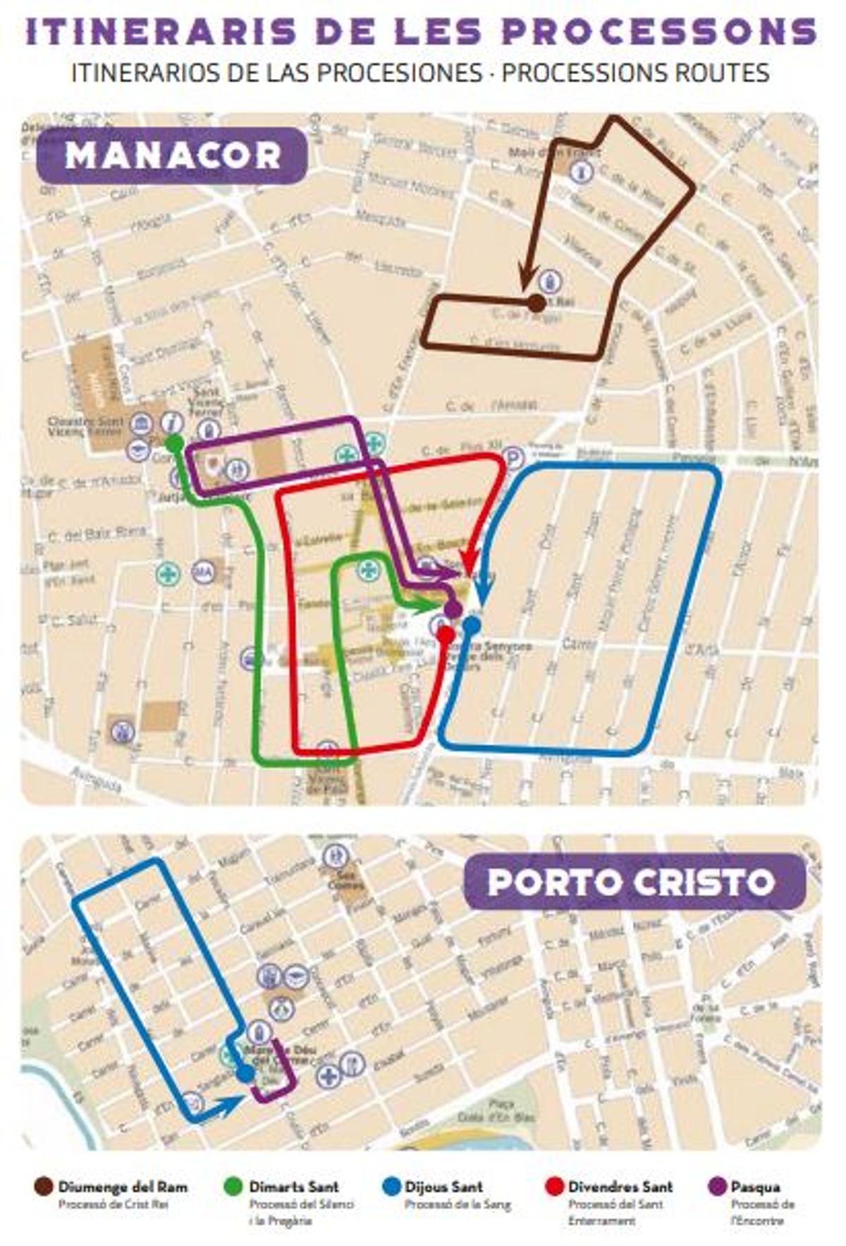 Recorrido de las procesiones de Manacor por la Semana Santa de 2022