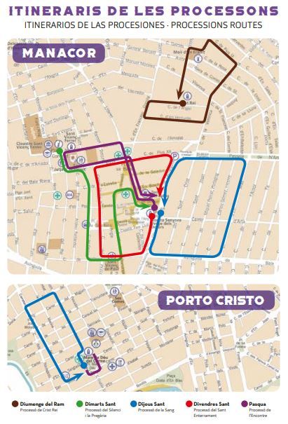 Recorrido de las procesiones de Manacor por la Semana Santa de 2022