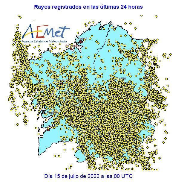 Mapa de los rayos caídos sobre la comunidad. 