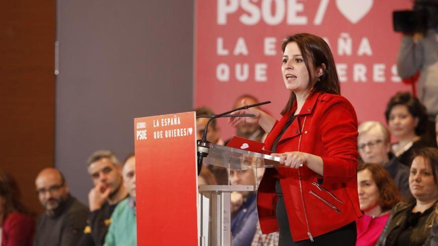 Adriana Lastra, durante el mitin de Pedro Sánchez