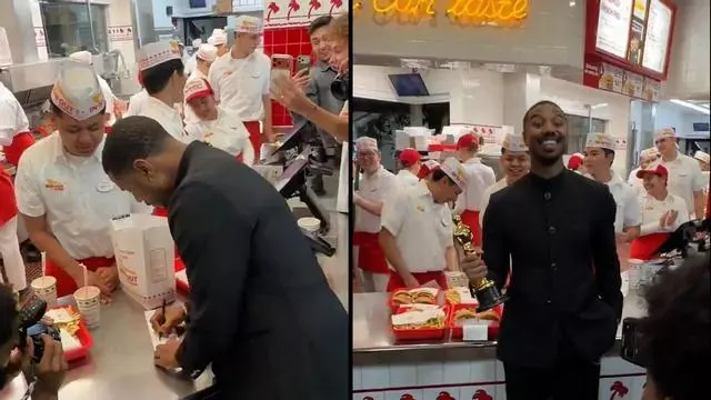 Cuando eres Michael B. Jordan y decides irte a una hamburguesería a celebrar que has ganado un Oscar