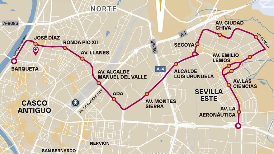 Así será el recorrido de la nueva línea 60 de Tussam entre Sevilla Este y el Hospital Macarena desde el lunes