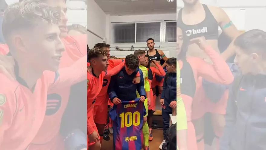Así celebró la plantilla blaugrana los 100 partidos de Cubarsí