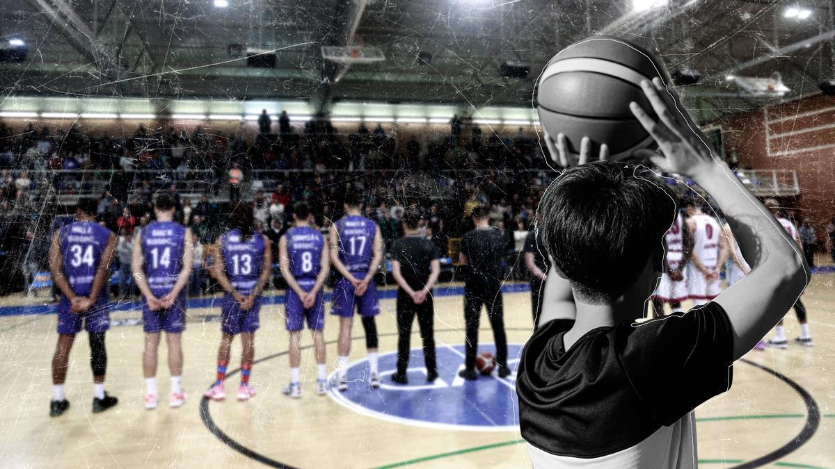 Los jugadores del Oviedo Baloncesto, sus rivales y los árbitros guardan un minuto de silencio por el niño fallecido en accidente.