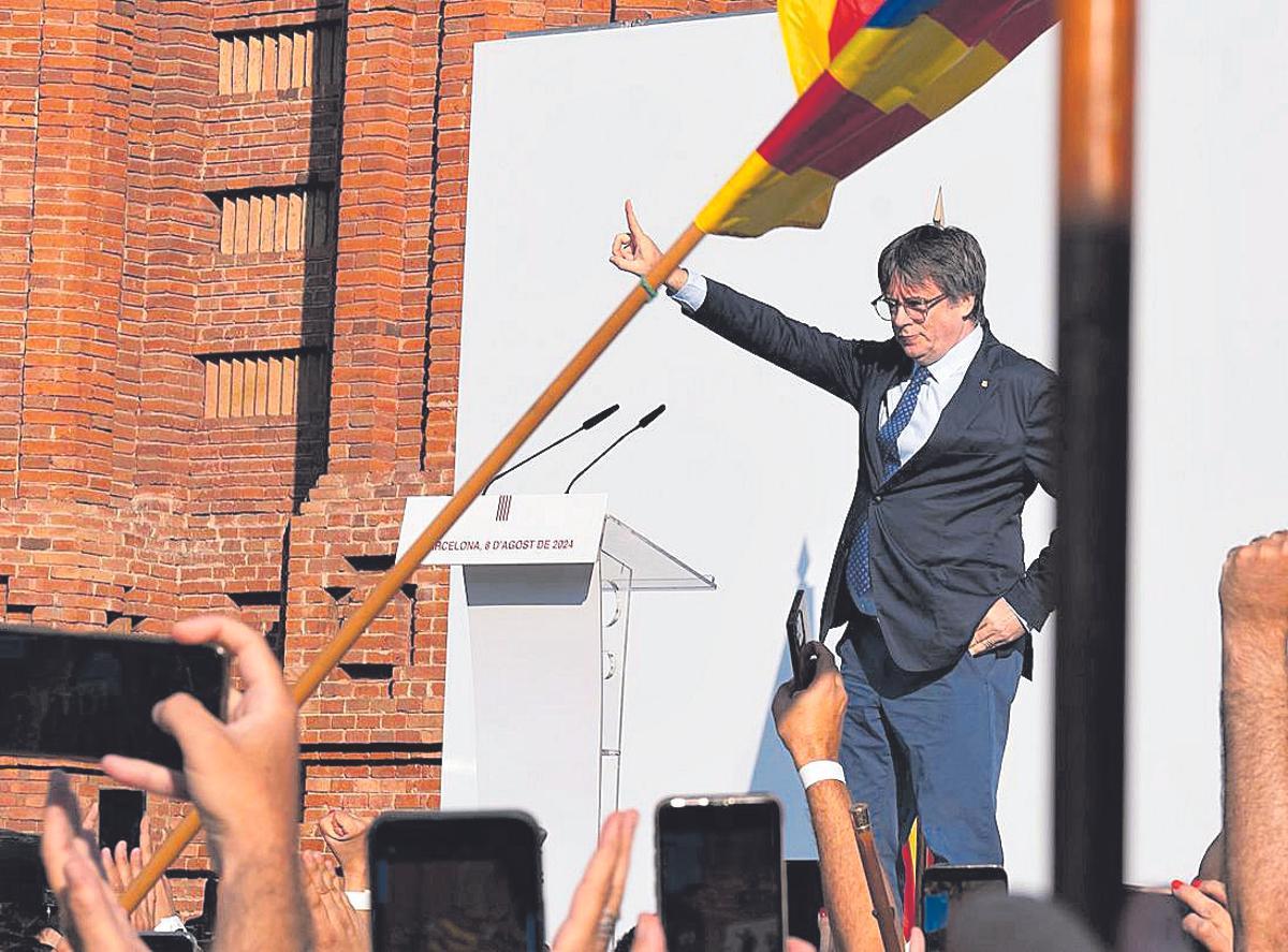 Puigdemont durante su intervención en Barcelona en agosto de 2024