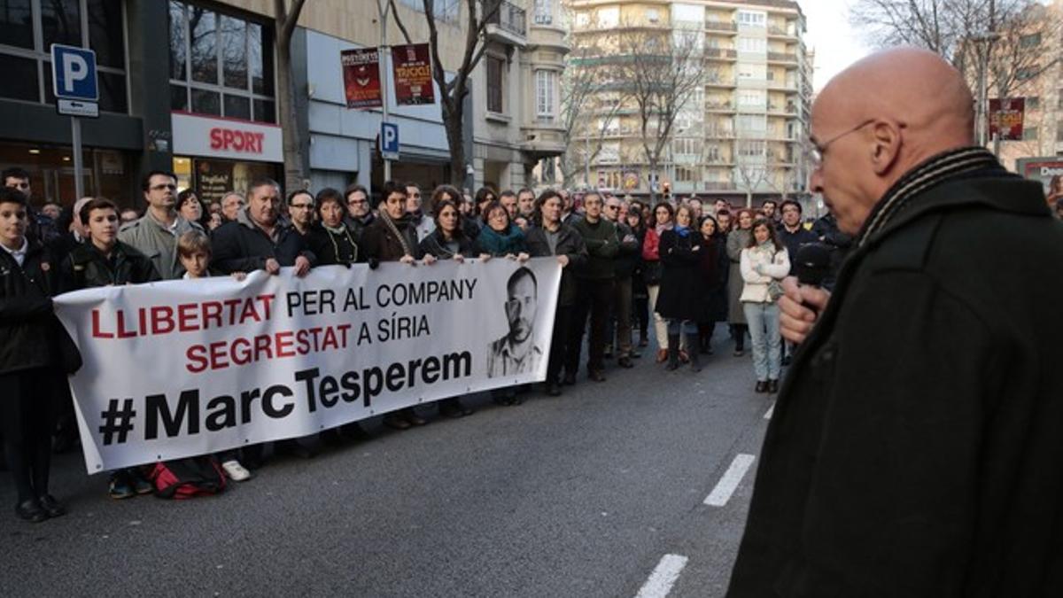 Concentración frente a EL PERIÓDICO DE CATALUNYA de este miércoles para pedir la liberación de Marc Marginedas.