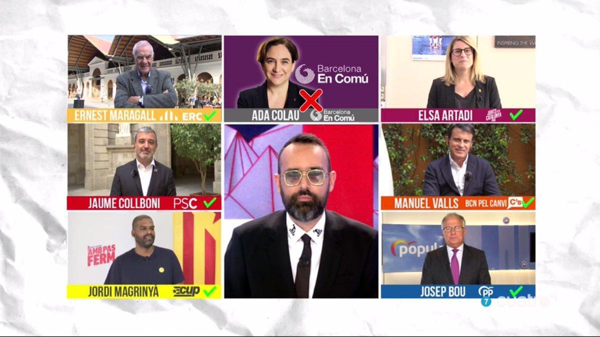Risto Mejide con los candidatos que participarán en el debate de ’Todo es mentira’ sobre Barcelona. Risto Mejide con los candidatos que participarán en el debate de ’Todo es mentira’ sobre Barcelona.