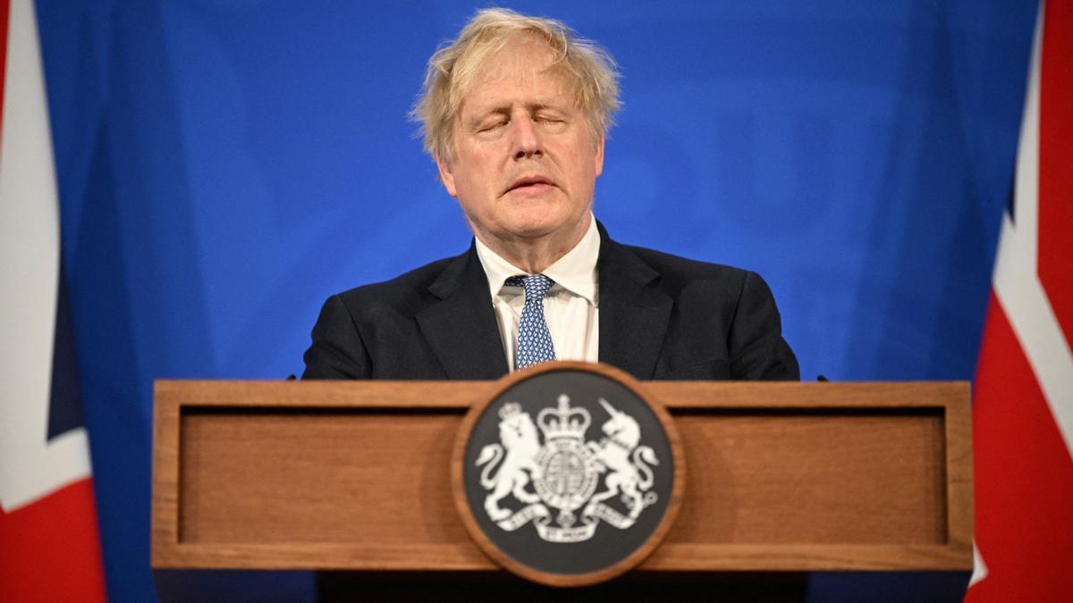 Boris Johnson, durante una rueda de prensa mientras era primer ministro.