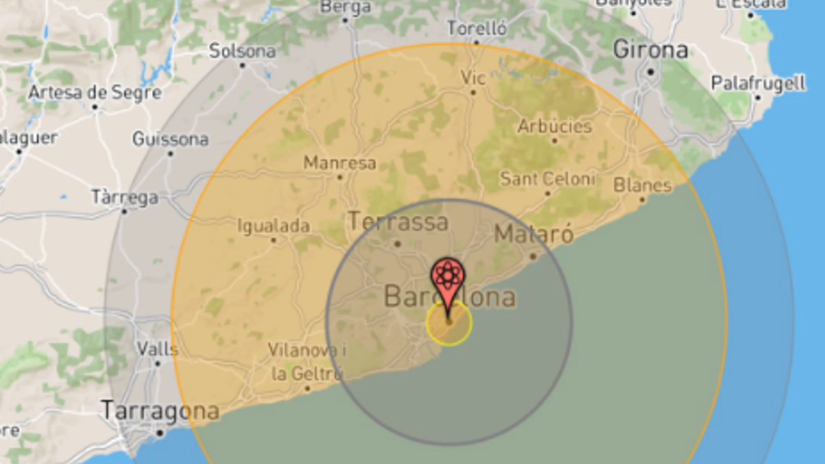 Simulación del radio de acción de una bomba nuclear sobre Barcelona
