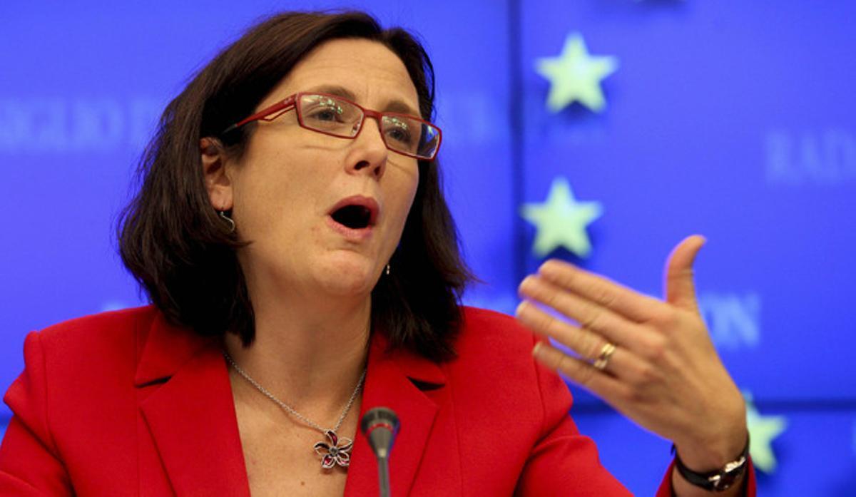 Cecilia Malmstrom, comissària europea de l’Interior, durant una roda de premsa, avui a Brussel·les.