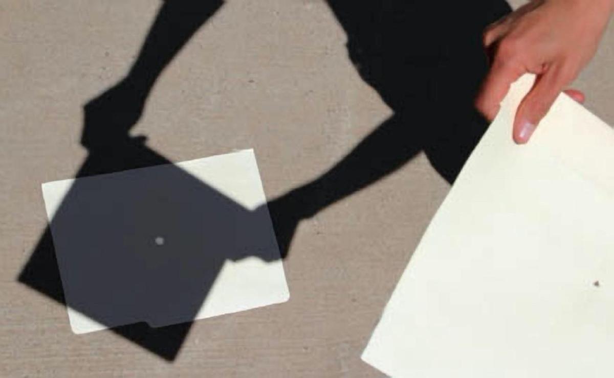 La forma más fácil y segura de ver un eclipse es hacer una cámara oscura con dos cartulinas y mirar su sombra.