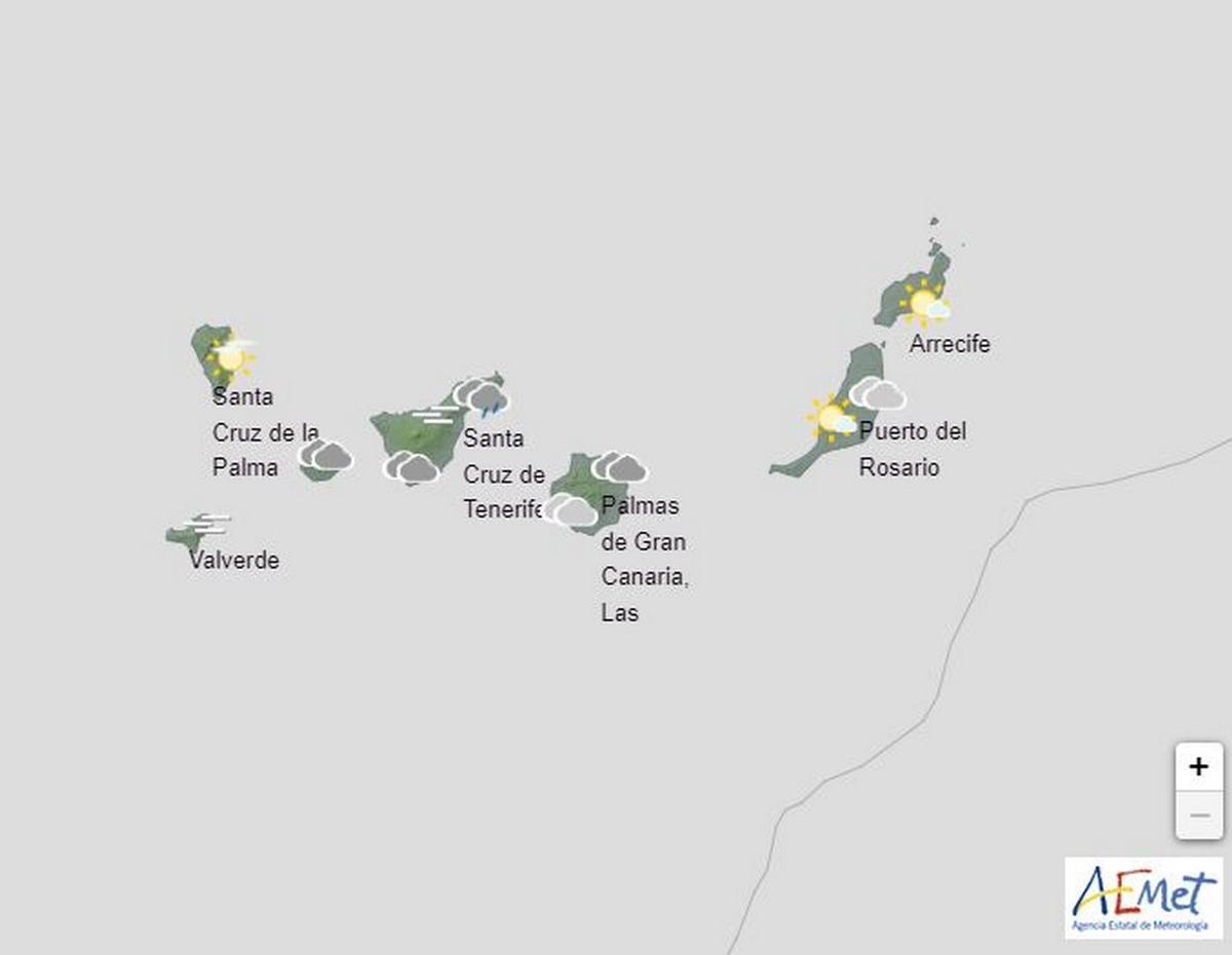 La previsión meteorológica de la Aemet para este miércoles en Canarias.