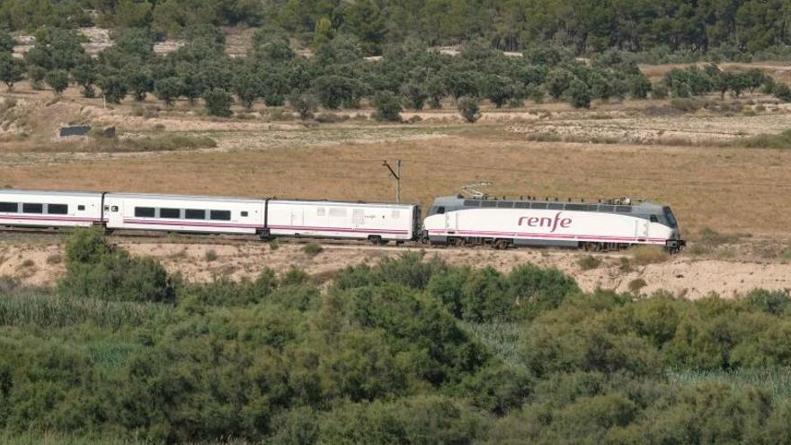 Uno de los trenes que cubren el trayecto Barcelona-Alicante, en las proximidades de Elda.