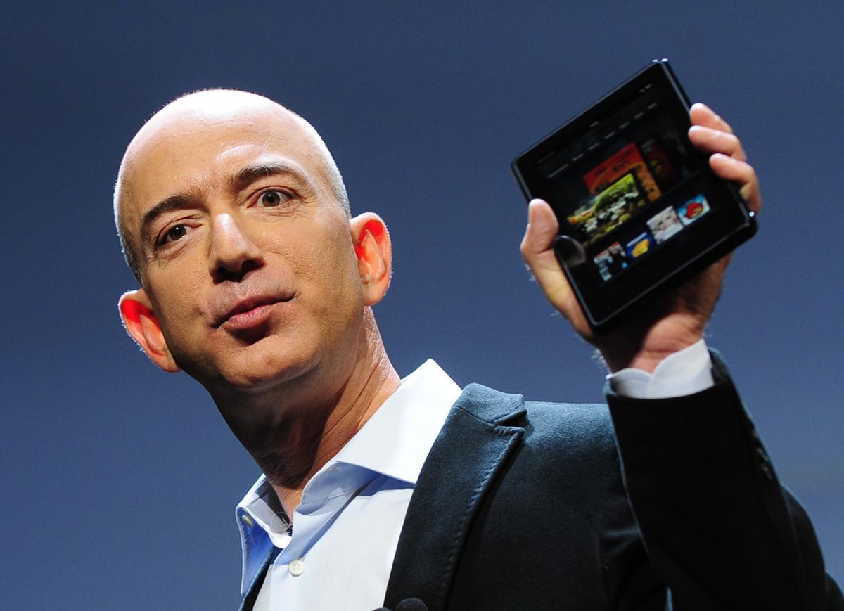 Amazon CEO Jeff Bezos introduces the new Kindle Fire tablet in New York, September 28, 2011. The Kindle Fire will be available November 15. AFP PHOTO/Emmanuel Dunand
