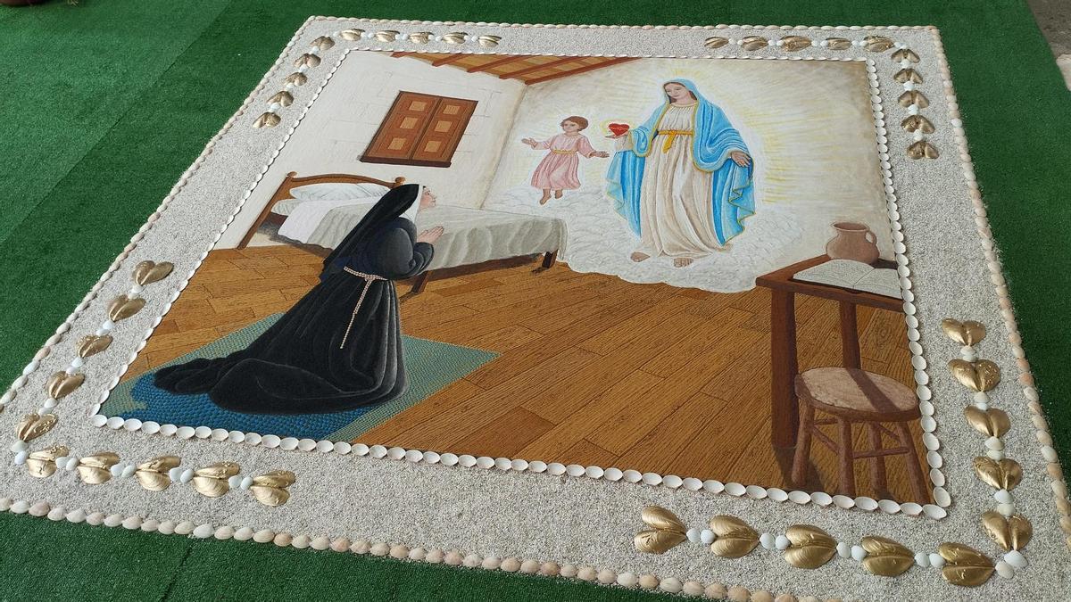La alfombra elaborada por Ataúlfo Cortizo Rivas, de la Asociación Cunchas e Flores de Bueu.
