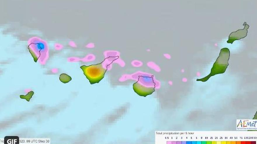 Mapa de previsión de la Aemet en Canaria.