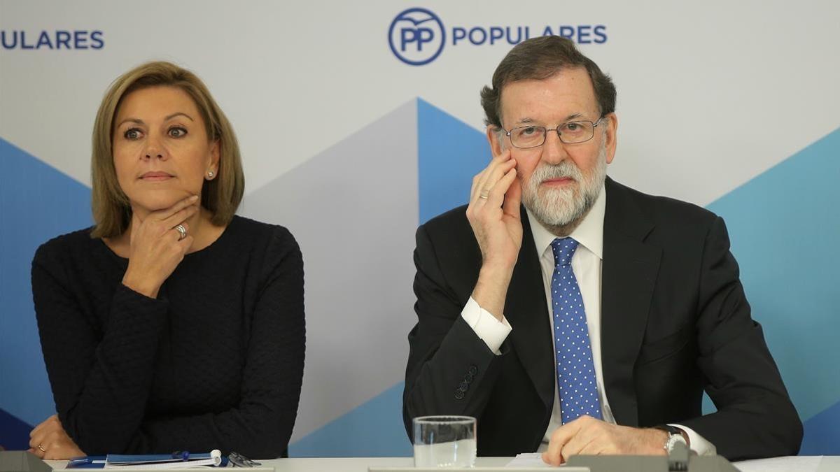 María Dolores de Cospedal junto a Mariano Rajoy durante el comité ejecutivo nacional del PP.