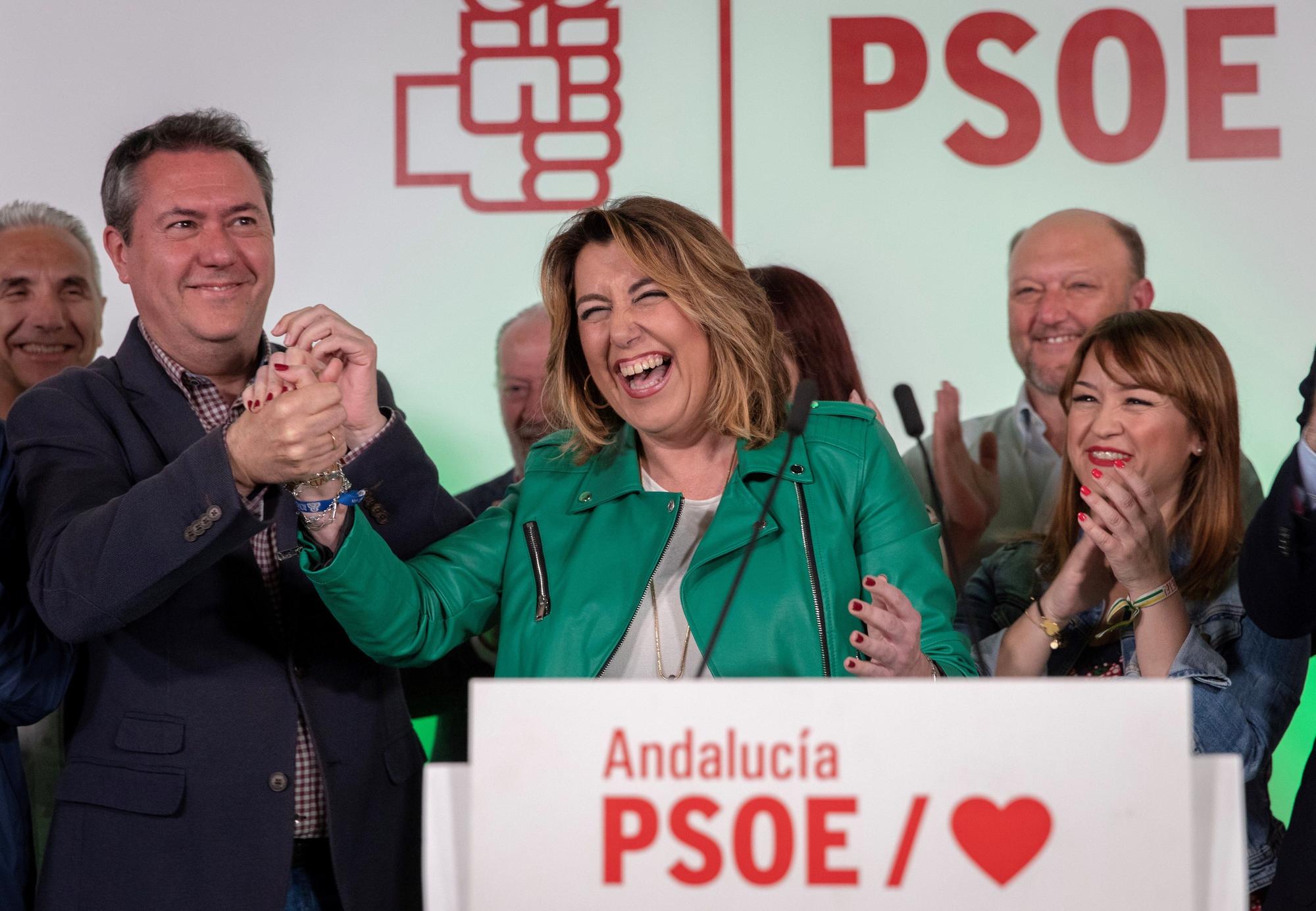 Comparecencia de Susana Díaz y Juan Espadas en Sevilla en junio de 2021.