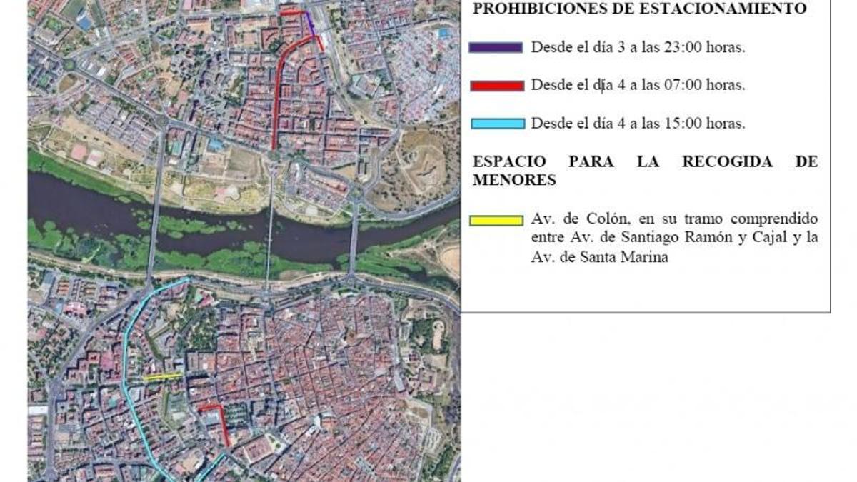 Mapa con el recorrido de la Cabalgata de Reyes y las prohibiciones de estacionamiento.