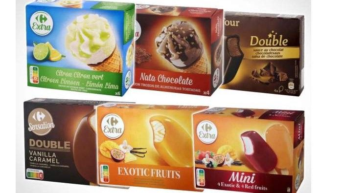 Algunas variedades de helados de la marca Carrefour retirados.
