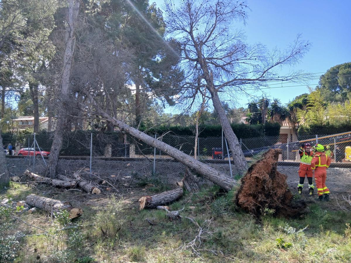 Los bomberos en el incidente de Metrovalencia en la Canyada.
