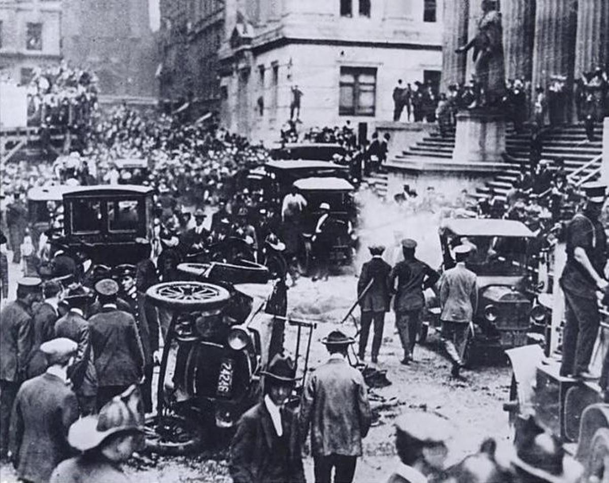 Atentado contra el banco JP Morgan en Wall Street, Nueva York, en 1920.