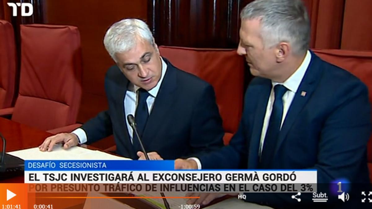 Una captura del 'Telediario' en la que puede leerse el titular de la noticia sobre Germà Gordó con el antetítulo &quot;desafío secesionista&quot;.