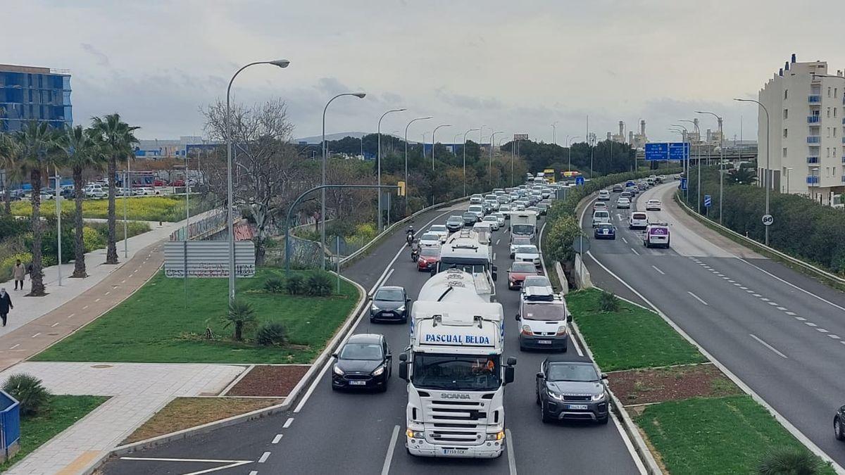 Protesta de transportistas en Palma.