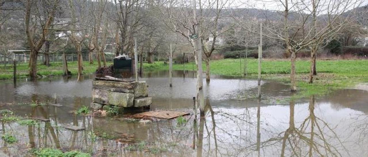 Zona inundada en el entorno de Agrelo y Portomaior los días 7 y 8 de enero. |   // SANTOS ÁLVAREZ
