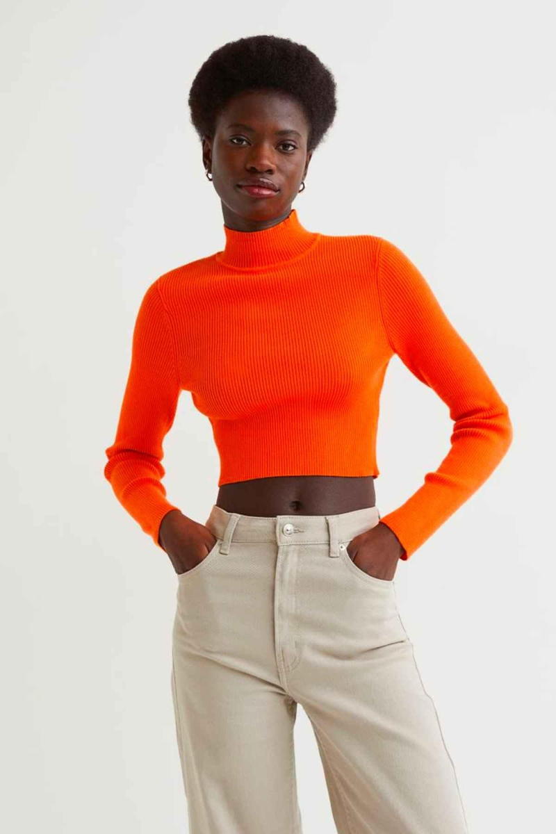 Jersey 'cropped' manga larga en tono naranja de H&M