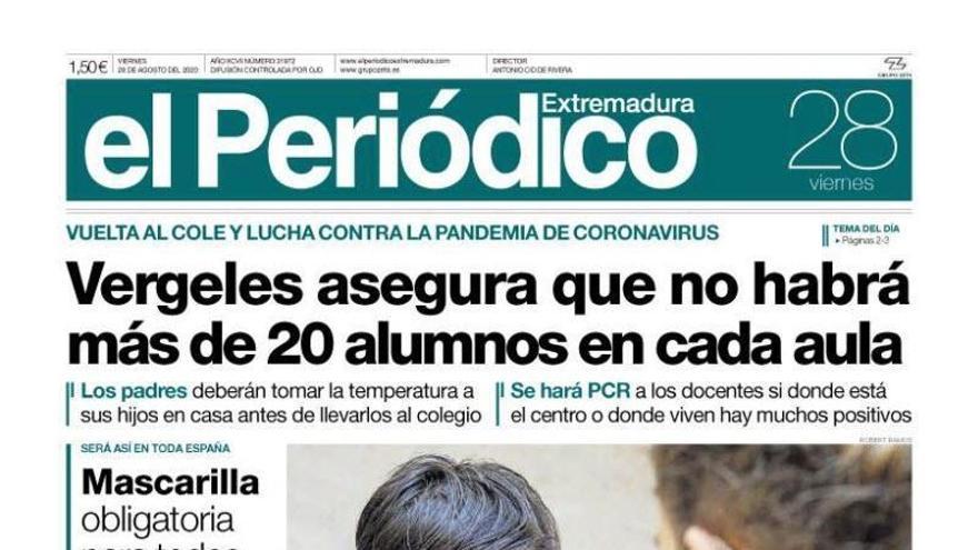 Esta es la portada de EL PERIÓDICO EXTREMADURA correspondiente al día 28 de agosto del 2020