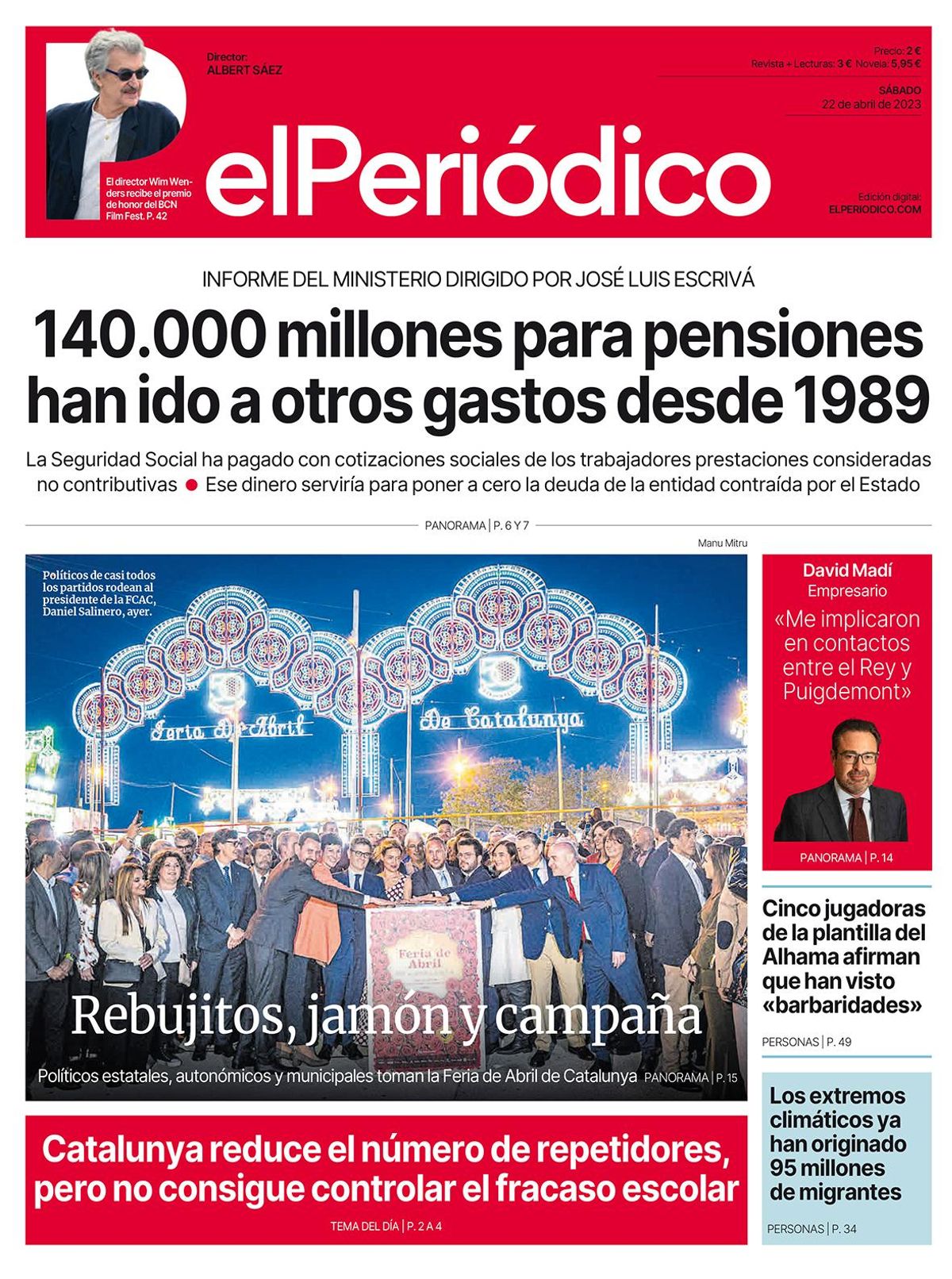 La portada d’EL PERIÓDICO del 22 d’abril del 2023 La portada d’EL PERIÓDICO del 22 d’abril del 2023