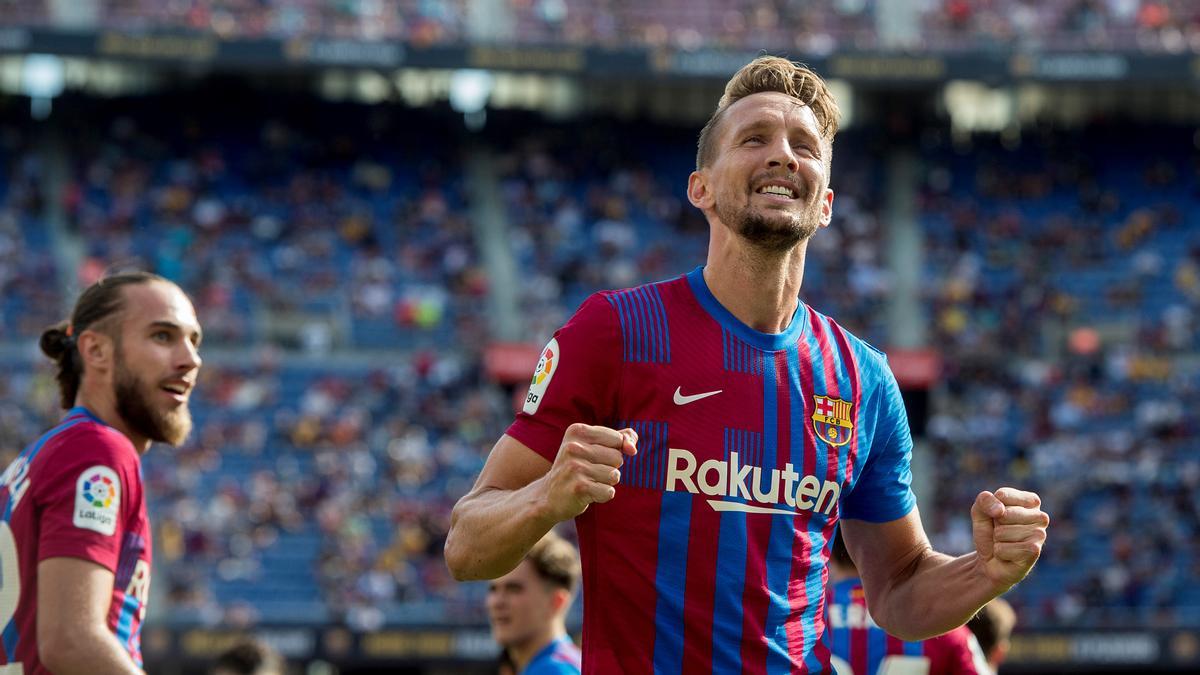 Luuk acaba de marcar un gol al Levante, el primero en el Barça, en la séptima jornada de Liga.