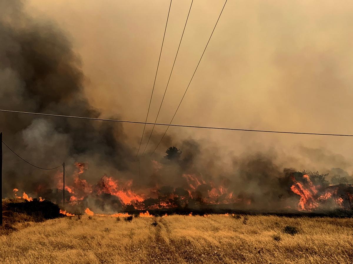 Llamas en Rodas, una de las poblaciones griegas más castigadas por los incendios forestales.  