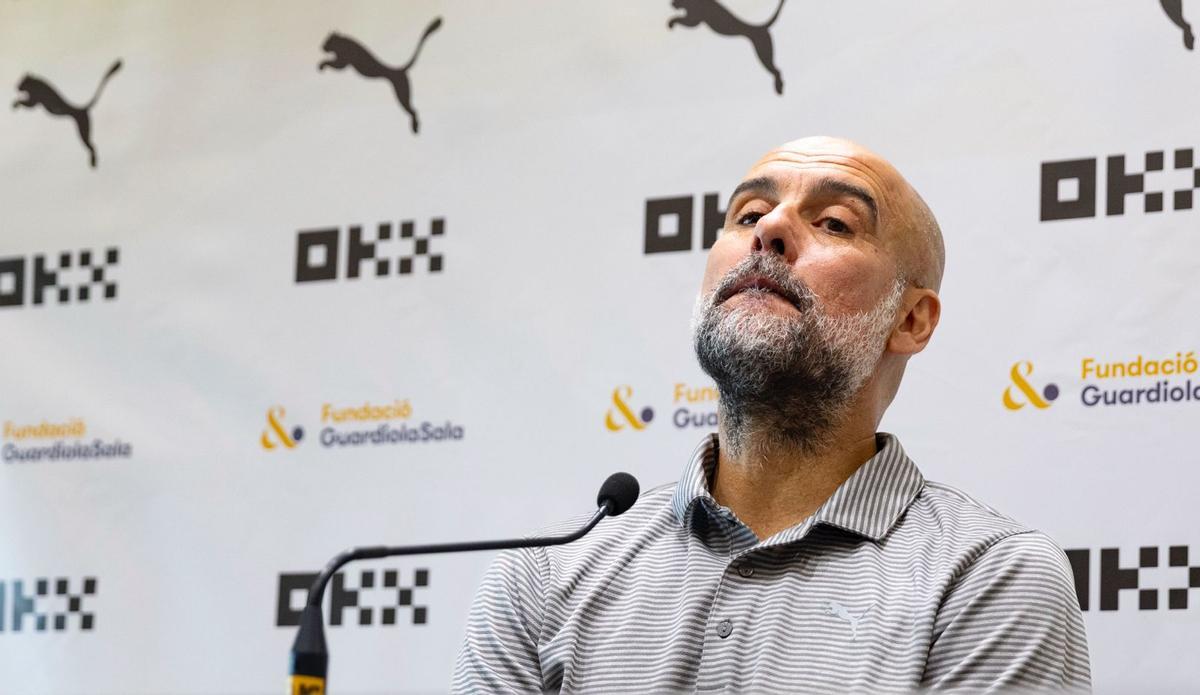 Pep Guardiola, Manchester City coach at a press conference at the Camirall Golf in Caldes in Malavella.