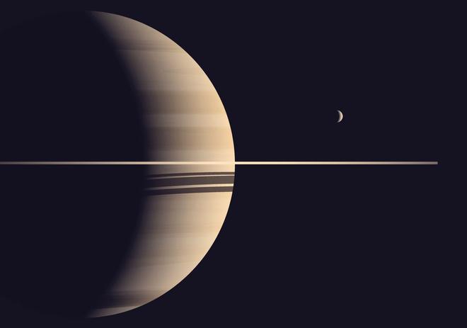 Saturno y una de sus lunas