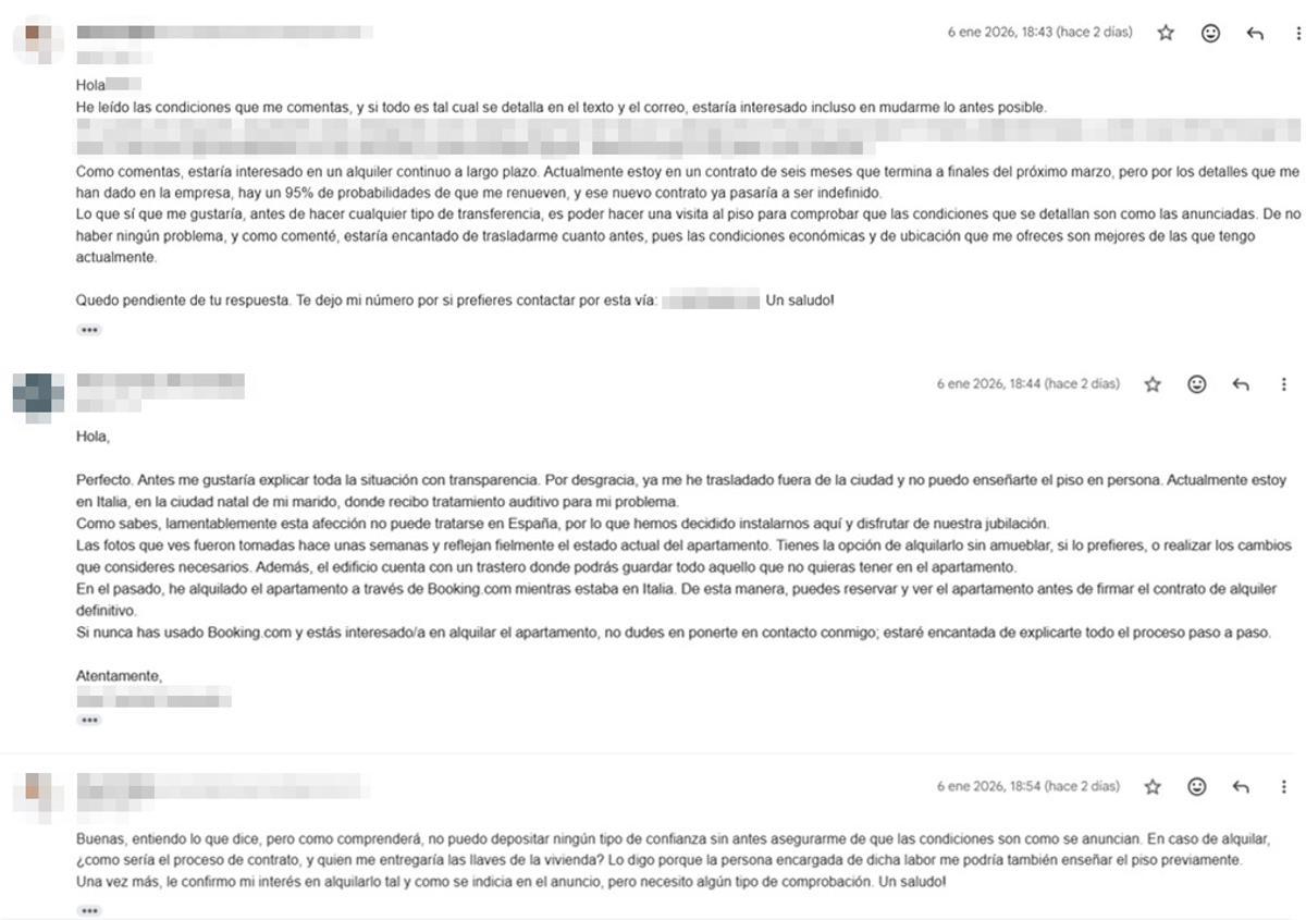 Un extracto de la conversación por correo electrónico entre el estafador y la víctima
