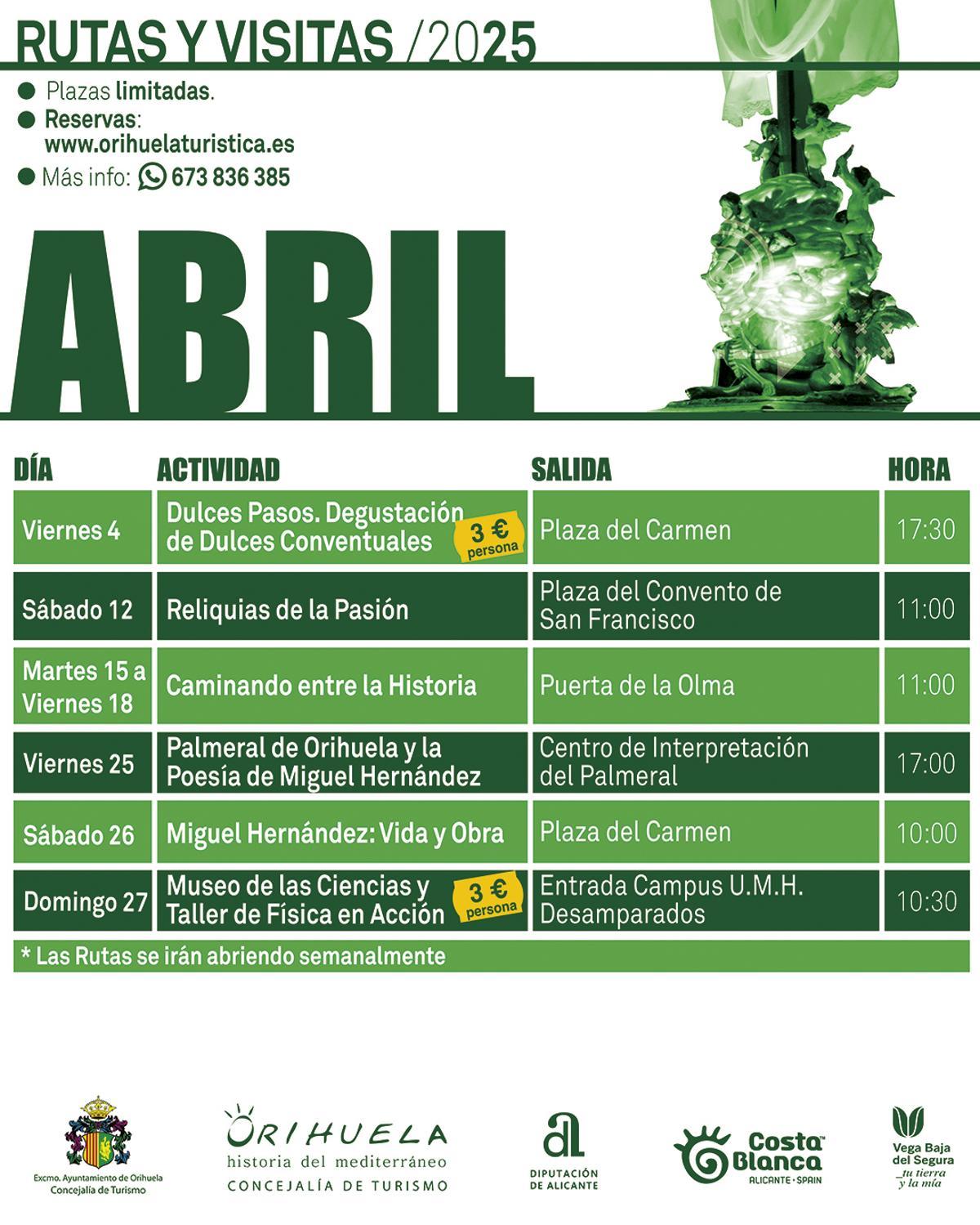 Calendario de las rutas programadas en abril