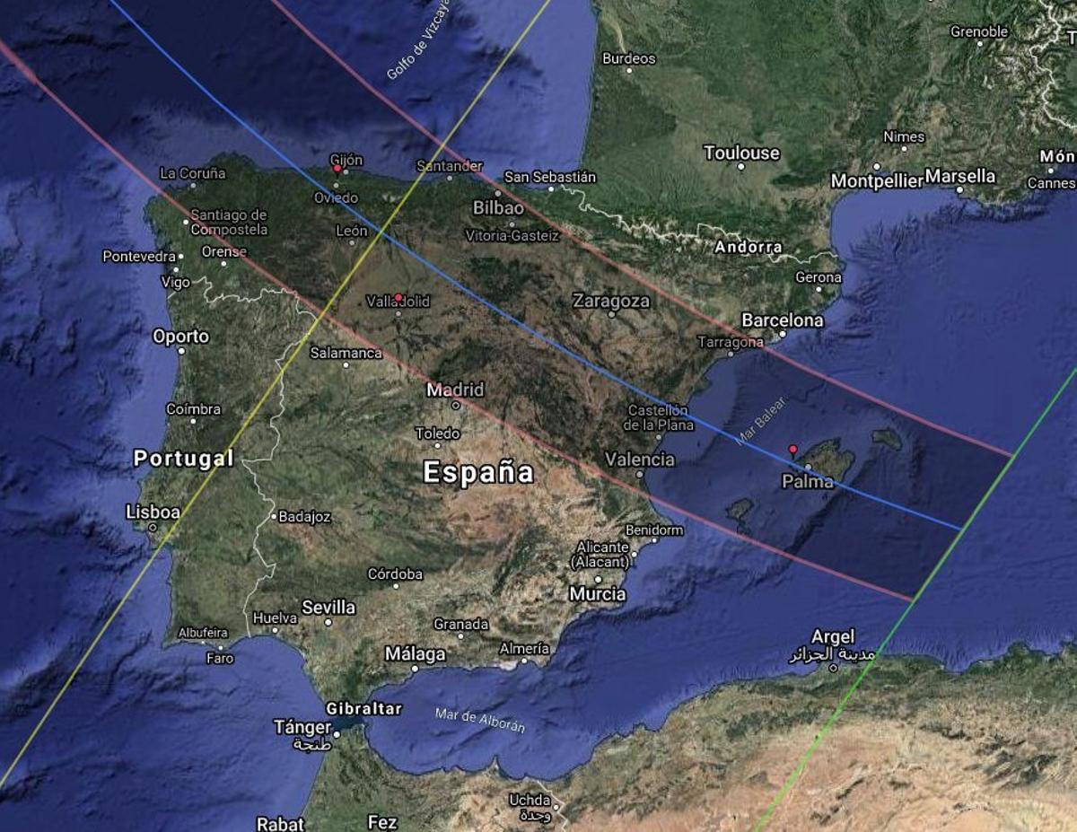 Franja donde se verá la totalidad del eclipse de 2026