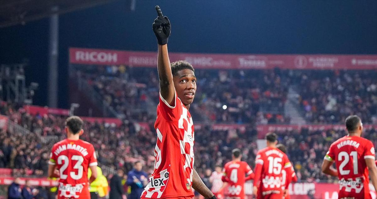 Yáser Asprilla celebra su tanto a Las Palmas