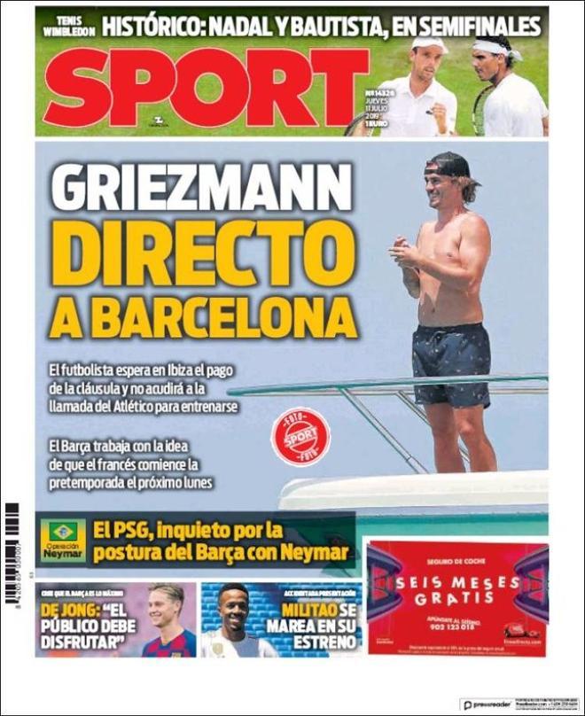 Portada de SPORT del jueves 11 de julio de 2019