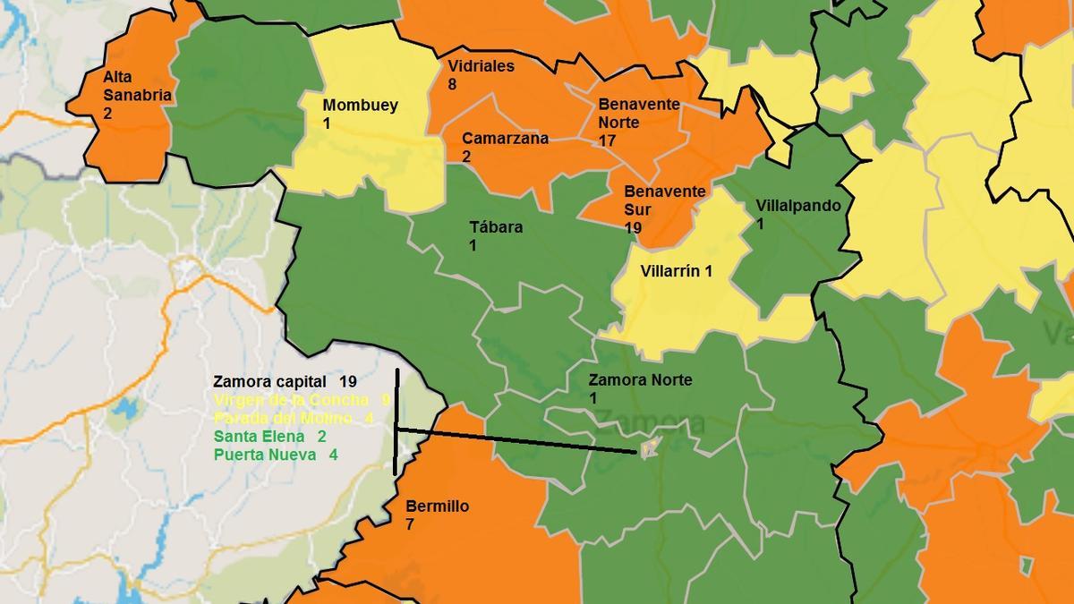 Mapa de riesgo por zonas de salud de Zamora.