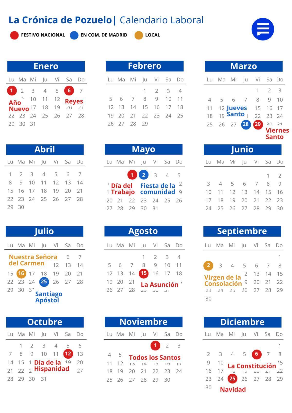Calendario laboral en Pozuelo de Alarcón: festivos y puentes