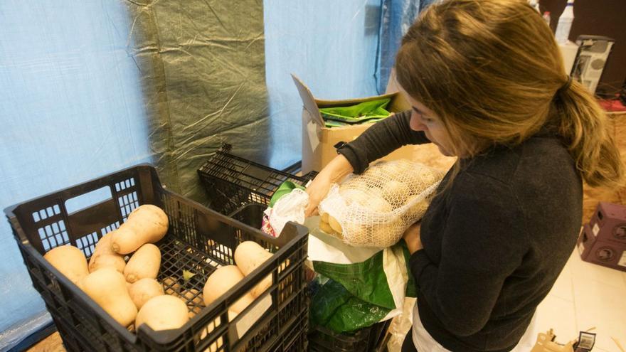 Una voluntaria coloca alimentos en el almacén de Caritas. | VICENT MARÍ