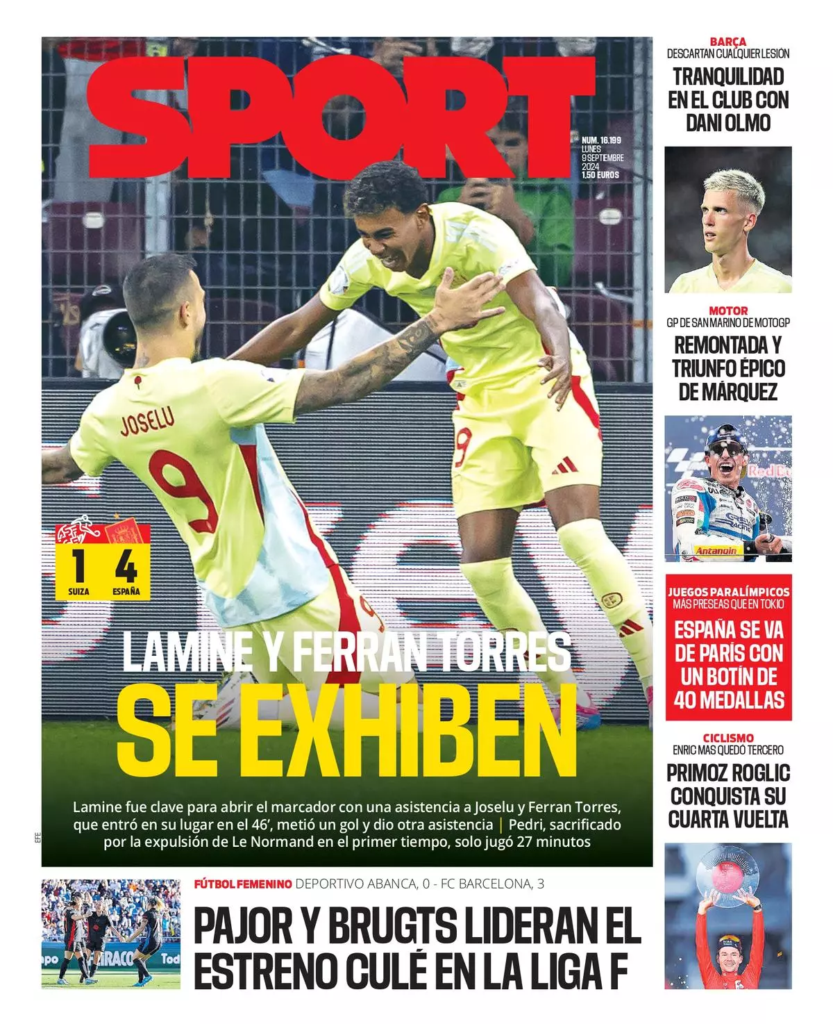 Esta es la portada SPORT de hoy, lunes 9 de setiembre de 2024