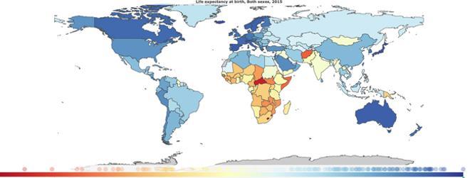 Mapa de la esperanza de vida en el mundo