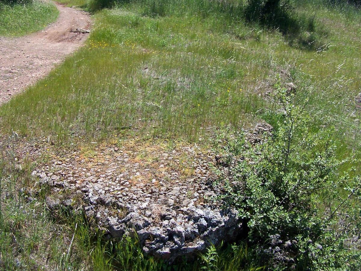 Restos de Opus Caementicium (cemento romano) de una de las piletas de decantación, donde se sumergia el mineral machacado.